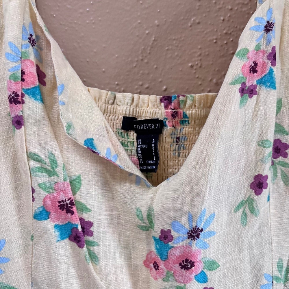 Forever 21 Yellow Floral Smocked Romper Playsuit Jumpsuit Women's - Picture 3 of 6